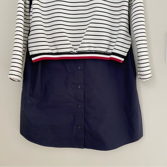Zara Striped White Navy Long Sleeve Button Front Shift Dress half Sweater XS - Picture 8 of 16